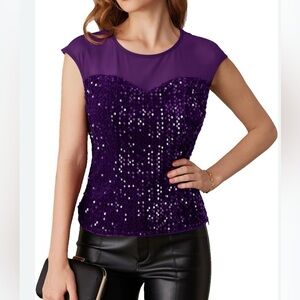 Grace Karin Purple Sequin Blouse